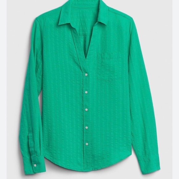 Green Linen Button Down Size Medium - Picture 2 of 12